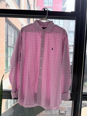 Polo by Ralph Lauren Men’s Pink and White Check Button-Down Shirt